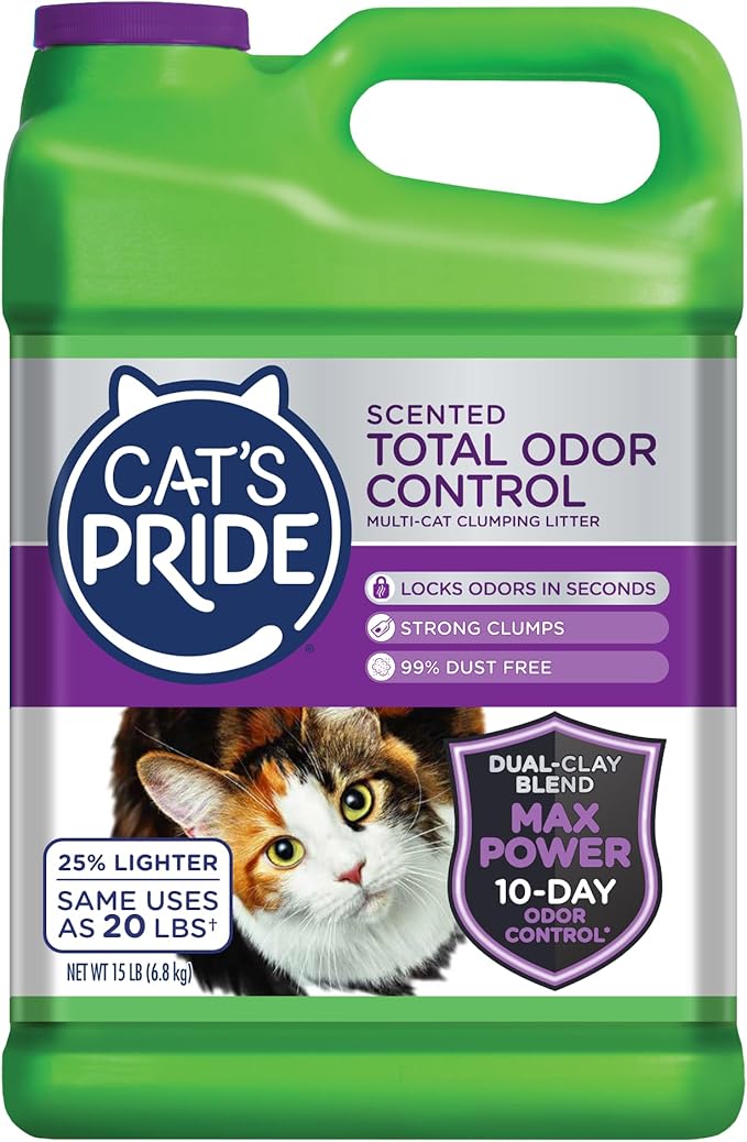 Cat's Pride Max Power: Total Odor Control - Up to 10 Days of Powerful Odor Control - Strong Clumping - 99% Dust Free - Multi-Cat Litter, Scented, 15 Pounds - PAWPICO