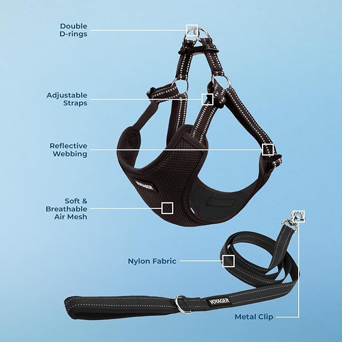 Best Pet Supplies Voyager Adjustable Dog Harness Leash Set with Reflective Stripes for Walking Heavy-Duty Full Body No Pull Vest with Leash D-Ring, Breathable All-Weather - Harness (Black), XL BestPetSuppliesLLC