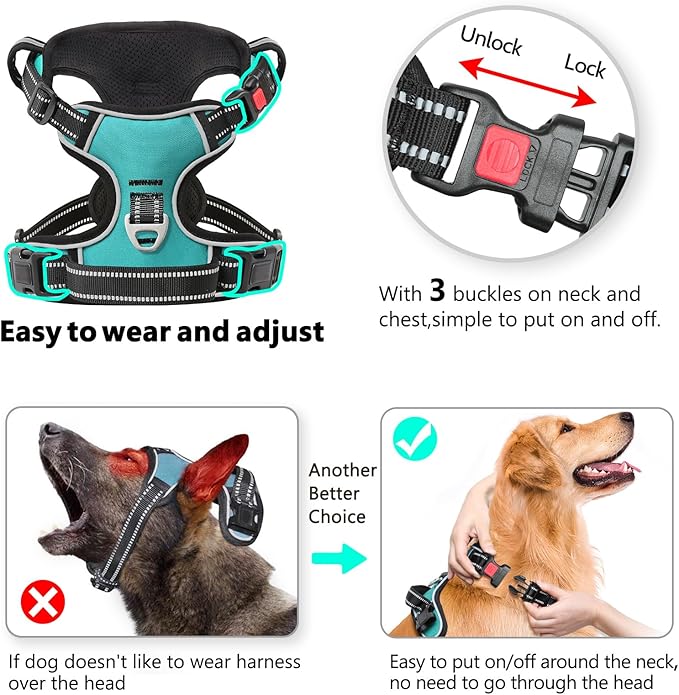 Timos Dog Harness,NO Need Go Over Dogs Head 3 Snap Buckles Pet Harness with 2 Leash Clips,Adjustable Soft Padded No-Pull,Reflective No-ChokeOxford Vest for Small Medium Large Dogs,X-Large (Pack of 1) Timos