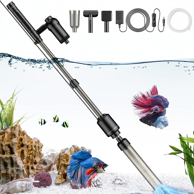 AKKEE Aquarium Vacuum Gravel Cleaner, 6 in 1 Multifunctional 18W Fish Tank Gravel Cleaner Vacuum for Water Changer Wash Sand Water Filter Circulation Aquarium Vacuum Cleaner Waterproof IP68(Black) AKKEE