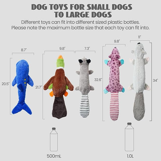 Nocciola 2-in-1 No Stuffing Crinkle Dog Toys with Soft and Durable Fabric, Holds Water Bottles, 2 Extra Long & 3 Regular Size Stuffless Dog Toys, Squeaky Dog Toys for Small to Large Dog - PAWPICO