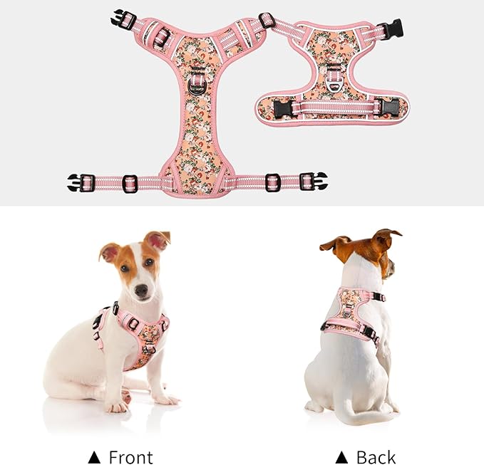 Timos Dog Harness, No-Pull Pet Harness with 2 Leash Clips, Adjustable Soft Padded Dog Vest, Reflective Outdoor Pet Oxford Vest with Easy Control Handle Timos