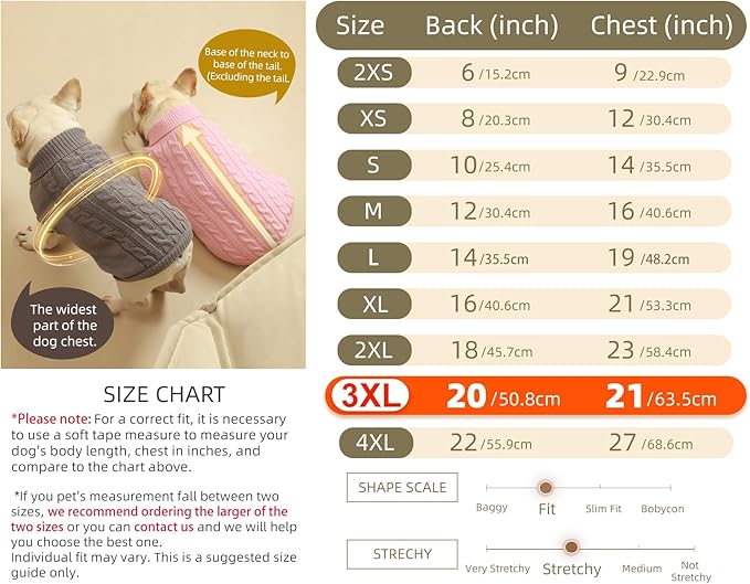 2 Pack Dog Sweaters for Small Dogs - Puppy Medium Warm Clothes in Winter, Turtleneck Pullover Design for Boy Girl Pet, Doggie, Cat, Kitten Chihuahua Bulldog Pug Beagles (3XL, Grey, Beige) - PAWPICO