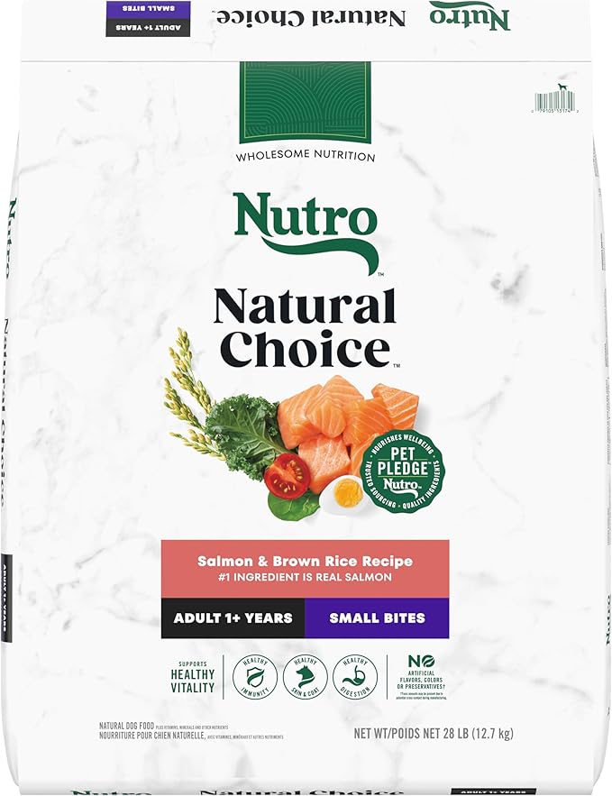 Nutro Natural Choice Small Bites Adult Dry Dog Food, Salmon & Brown Rice Recipe, 28 lb. Bag - PAWPICO