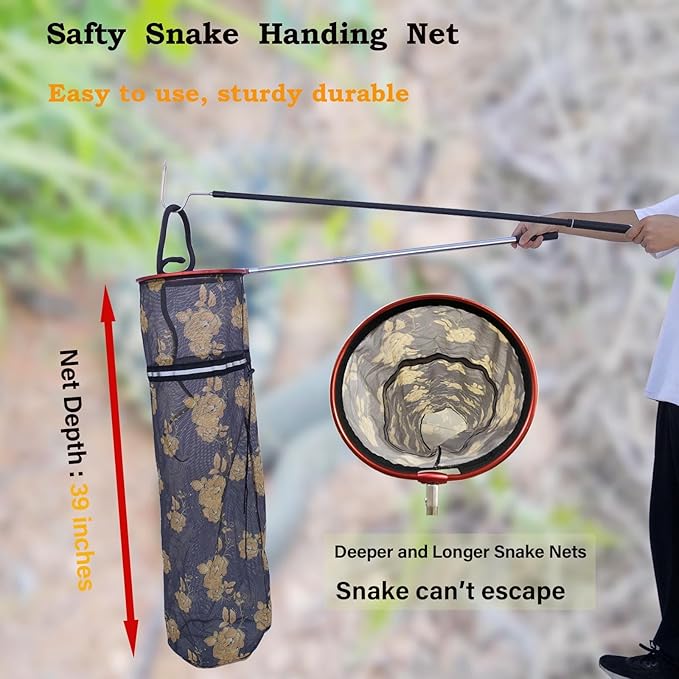 Snake Catcher Net, Rattlesnake Grabber Handling Tool Large Reptile Closure Net, Snake Traps Telescopic Pole Stick, Rattle Snake Moving and Catching Picker with a Handle Extendable from 26'' to 45‘’ SYFRLLC