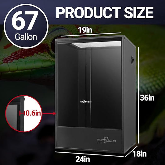 REPTIZOO 67 Gallon PVC Tall Reptile Tank, 24" x18”x36” Large Reptile Terrarium for Gecko Lizard Chameleon Frog Snake, Reptile Enclosure Habitat with Sliding Door & Top Screen Ventilation REPTIZOO