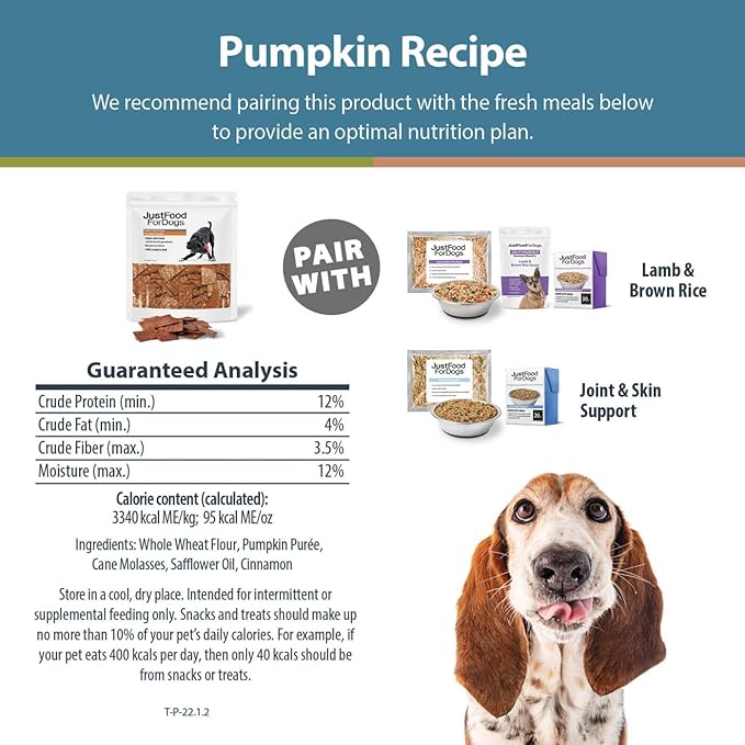 JustFoodForDogs Limited-Ingredient Pumpkin Healthy Dog Treats, Made in The USA, 5 oz - PAWPICO