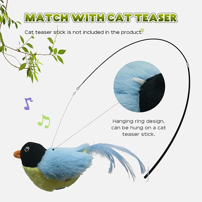 LEWISER Cat Toys Chirp Chickadee, Interactive Cat Feather Toys, Retractable Cat Teaser Toy, Hanging Toys for Indoor Cats Exercise, Kitten Kitty Fun Mental Physical Toys, Blue (1 Pack) - PAWPICO