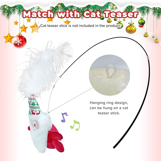 LEWISER Cat Toys, Rechargeable Intelligent Swinging Santa Clause, Suitable for Cat Teaser Stick, Interactive Christmas Cat Toys for Indoor Cats Chase Exercise, Music Melody, 3 Modes - PAWPICO