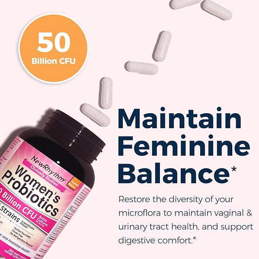 NewRhythm Women's Probiotics, Organic Cranberry for Women's Vaginal Health, 50 Billion CFU 18 Strains, Probiotics and Prebiotics, Support Digestive Health, 60 Vegan Capsules NewRhythm