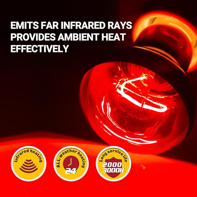REPTI ZOO 2 Pack Infrared Heat Lamp, 100W Reptile Heat Emitter Infrared Basking Spot Light, Red Heat Lamp for Chickens Coop Reptile Pets Brooder Use REPTIZOO