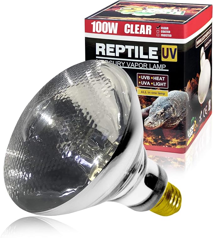 LUCKY HERP 100 Watt UVA+UVB Full Spectrum Vapor Heat Lamp Bulb, High Intensity Self-Ballasted Heat Basking Lamp/Bulb/Light for Reptile and Amphibian, Sun Lamp for Bearded Dragon Lizard Turtle(Clear) LUCKYHERP