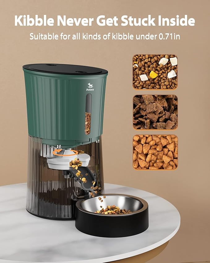 Petory Timed Automatic Cat Feeders - 4L Programable Dry Food Dispenser for Cats and Small Medium Dogs 6 Meals with Desiccant Bag Dual Power Supply 10S Voice Recorder - PAWPICO