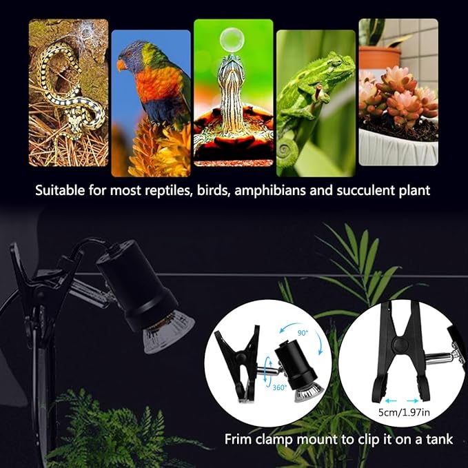 DOMICA Dimmable Reptile Heat Lamp with Timer + 50W UVA UVB Light Bulb, Basking Spot Light Simulated Sunlight, Heating Lamp for Turtle, Lizard, Snake, Beared Dragon, Amphibians DOMICA