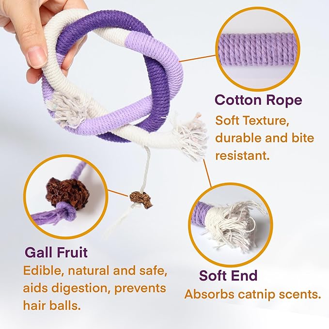 Cat Toys for Indoor Cats, Kitten Toys for Indoor Kittens, Catnip Rope Chew Toys for Teeth Cleaning, Interactive Cat String Toy, Kitty Kicker Toy, 3 Pack (Plus 3 Pouches of Catnip) - PAWPICO