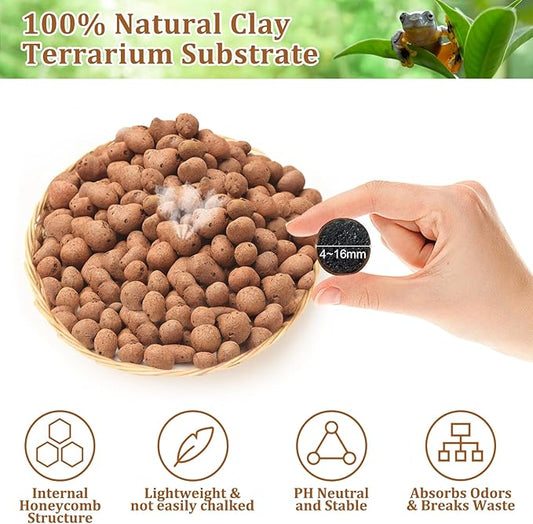 Riare 4LBS Expanded Clay Balls Terrarium Substrate for Reptiles - 100% Organic Lightweight Clay Pebbles Substrate Frogs False Bottom Substrate, Bioactive Terrarium Substrate for Drainage and Moisture Riare