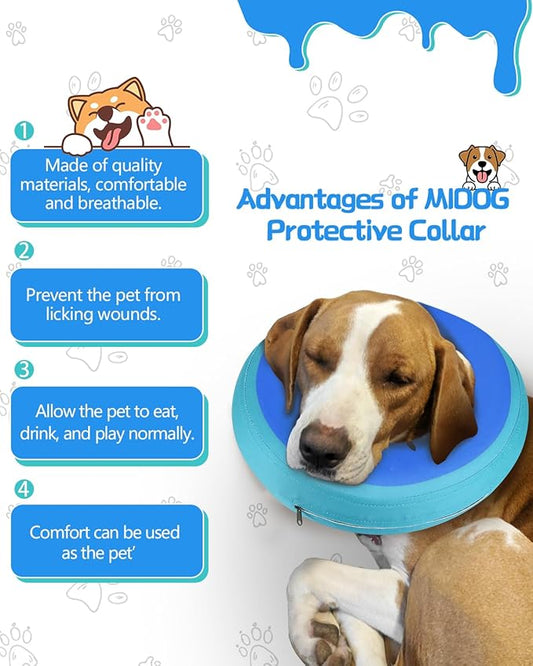 Dog Cone Collar for Small Medium Large Dogs for After Surgery, Pet Inflatable Neck Donut Collar Soft Protective Recovery Cone for Dogs and Cats-Alternative E Collar Does Not Block Vision-GreenBlue,XL MIDOG