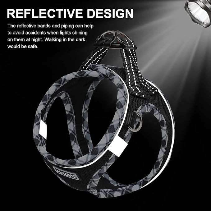 Mercano Soft Mesh Dog Harness and Leash Set, No-Chock Step-in Reflective Breathable Lightweight Easy Walk Escape Proof Vest Harnesses with Safety Buckle for Small Medium Dogs, Cats (Black White, L) PAWPICO