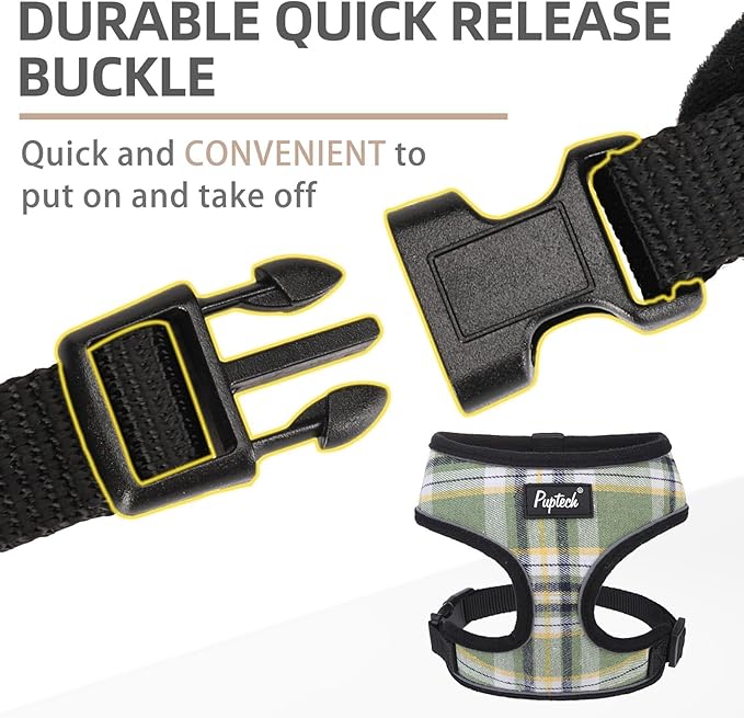 PUPTECK Soft Mesh Dog Harness and Leash Set Pet Puppy Cat Comfort Padded Vest No Pull Harnesses, Green/Yellow, M PUPTECK