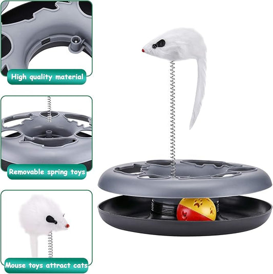Cat Toys, Cat Toys for Indoor Cats,Interactive Kitten Toys Roller Tracks with Catnip Spring Pet Toy with Exercise Balls Teaser Mouse (Soft Grey) - PAWPICO