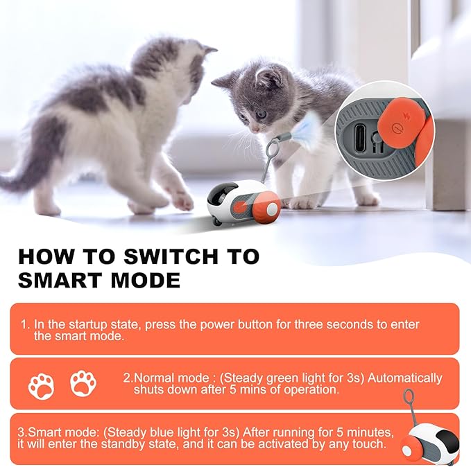Turbo Tail Cat Toy 2.0, Cat Enrichment Toys for Indoor Cats, Remote Control Cat Toy with 2-Speed Adjustment, Interactive Cat Toys with USB Rechargeable, Cat Hunting Toy for Indoor Cats (Orange) - PAWPICO
