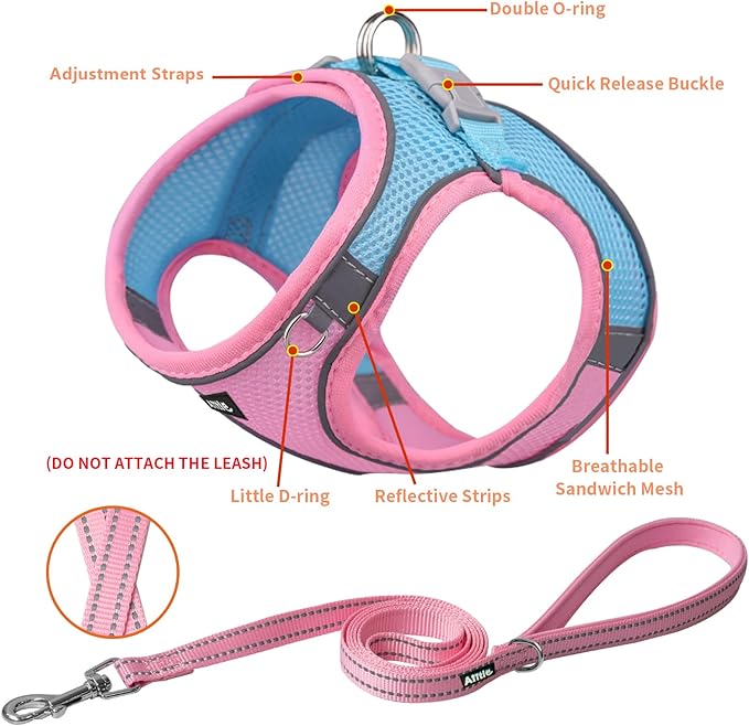 AIITLE Small Harness for Puppy with A Leash - Spring Dog Vest Harness with Super Breathable Mesh, Reflective No-Pull Pet Harness for Outdoor Walking, Camping for Small Dogs, Cats Pink XXS AIITLE-FORPETSBETTERLIFE