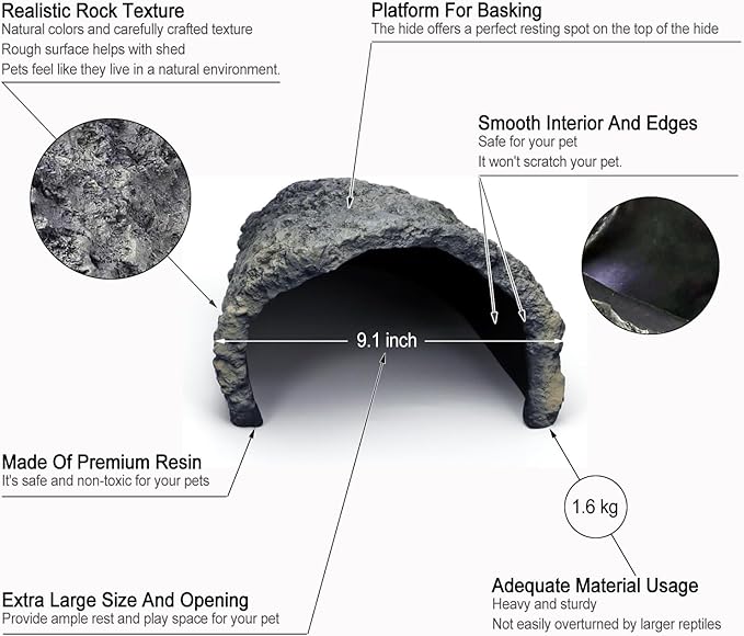 Rock Cave Habitat Hidden for Reptile and Amphibians.Terrarium & Aquarium Decor, Reptile hideout Hide Cave, Perfect for Bearded Dragons,Lizards,Snakes,Turtles,Geckos,Tortoises,Small Animals -Large Size PAWPICO