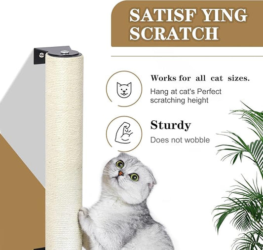 Cat Scratching Post Wall Mounted -16'' Natural Sisal Rope Cat Wall Furniture Scratching Post for Cat Grinding Claws Scratching and Climbing - PAWPICO