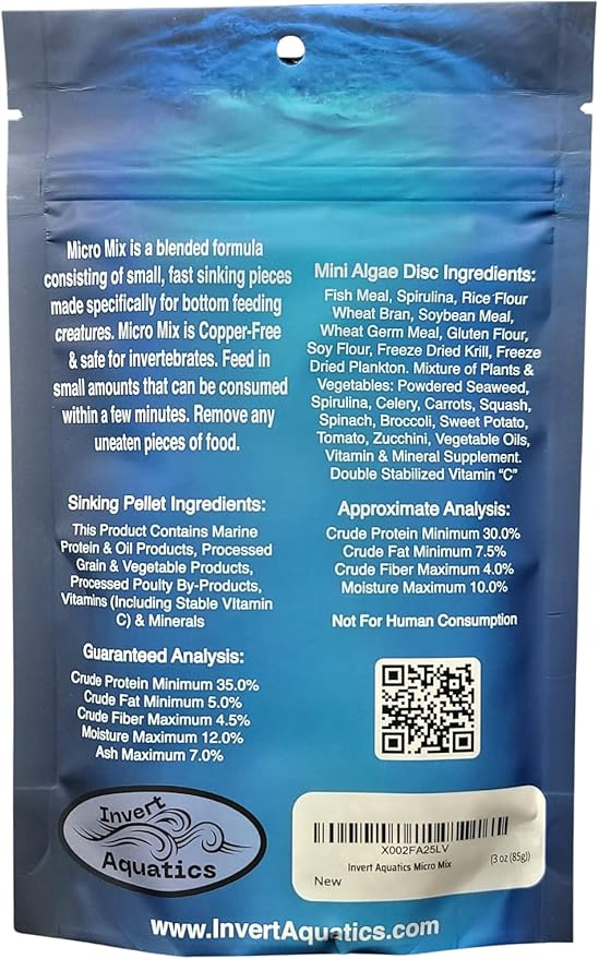 Micro Mix - Sinking Blended Diet for Snails, Shrimp & Bottom Feeding Fish (3 oz (85g)) InvertAquatics