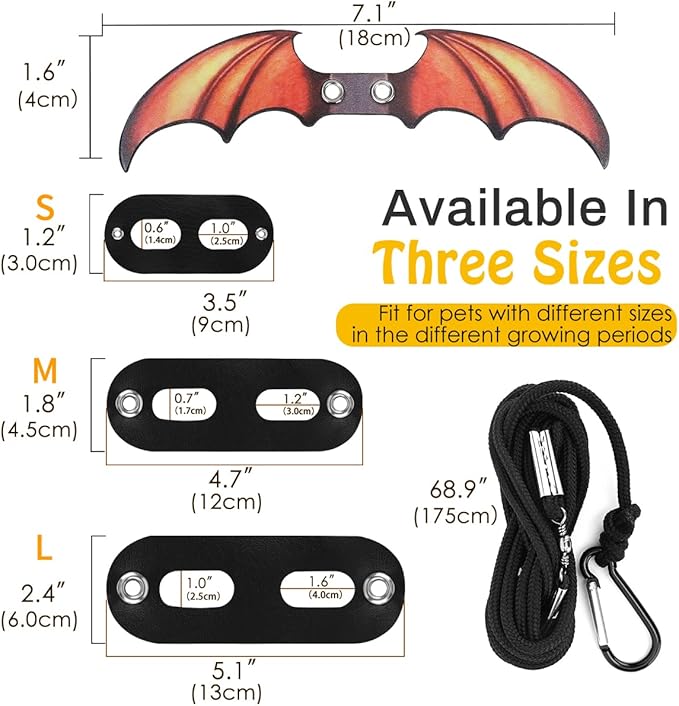 Pawaboo Adjustable Bearded Dragon Harness and Leash, 3 Size Leather Reptile Leash Outdoor Harness Leash with Bat Wings for Lizard Reptiles Amphibians Small Pet, Small/Medium/Large, Gradient Yellow Pawaboo
