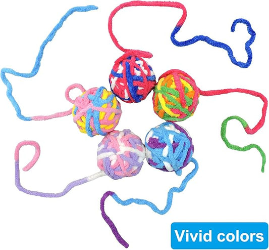 Andiker 5 Packs Cat Toys Balls with Bell and String, Kitten Toys Yarn Balls for Indoor Cats Interactive Playing (5 piecs) - PAWPICO