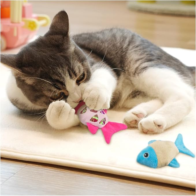 Andiker Cat Catnip Toys, 2pcs Small Cat Fish Toys with Crinkle Shine Ring Paper to Make Sound to Catch Your Cats Eyes and for Your Cats to Chew and Catch Interactive Cat Toys Indoor Cat (2PCS) - PAWPICO