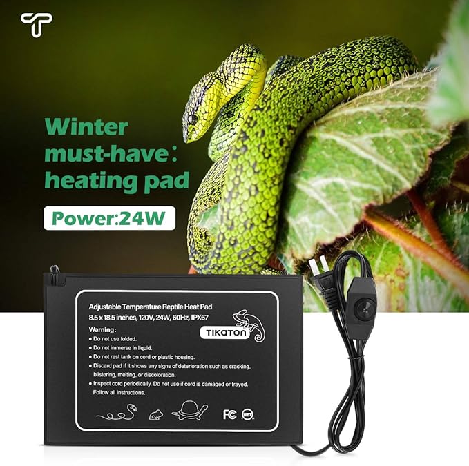 Tikaton Reptile Heat Pad - Adjustable Temperature Under Tank Heater for 10-20gal/30-40gal Tank, Terrarium Heat Mat for Turtle/Snake/Lizard/Frog/Spider/Plant Box Tikaton
