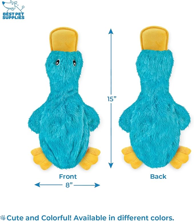Best Pet Supplies Crinkle Dog Toy for Small, Medium, Cute No Stuffing Duck with Soft Squeaker, Fun for Indoor Puppies and Senior Pups, Plush No Mess Chew and Play - Turquoise, Large - PAWPICO