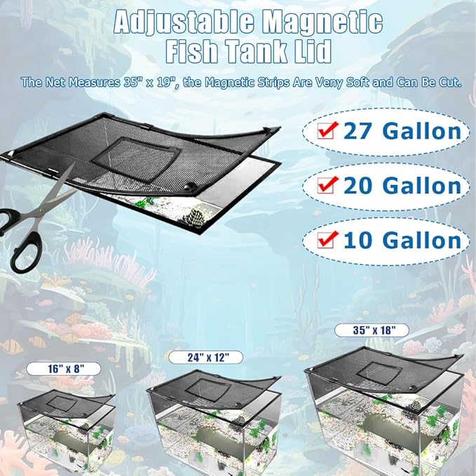 Magnetic Fish Tank Lid with Feeding Window, SEILETOO High Transparency Fish Tank Cover, Aquarium Lid Can be Cut to Any Size, Fish Anti Jumping Net SEILETOO