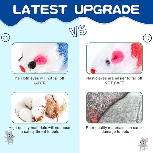 FYNIGO Cat Mouse Toys,17 PCS Cat Toy Mice Rattle Set,Interactive Cat Toy for Indoor Cats and Kittens,Assorted Color Catnip Toys with Feather Tail - PAWPICO