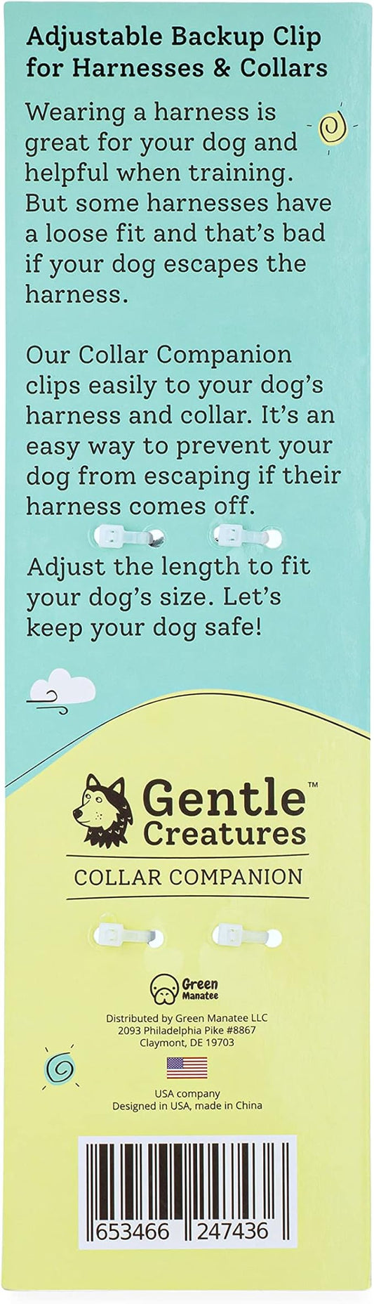 Gentle Creatures Collar Companion - Adjustable Collar Backup Clip for Dog Harness, Prong, Pinch Collar, Gentle Lead - Double Ended Clasp - Safety Clip GentleCreatures