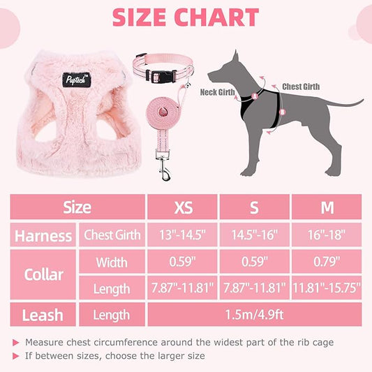 PUPTECK Adjustable Dog Harness Collar and Leash Set Step in No Pull Pet Harness for Small Medium Dogs Puppy and Cats Outdoor Walking Running, Soft Mesh Padded Reflective Vest Harnesses, Plush Pink M PUPTECK