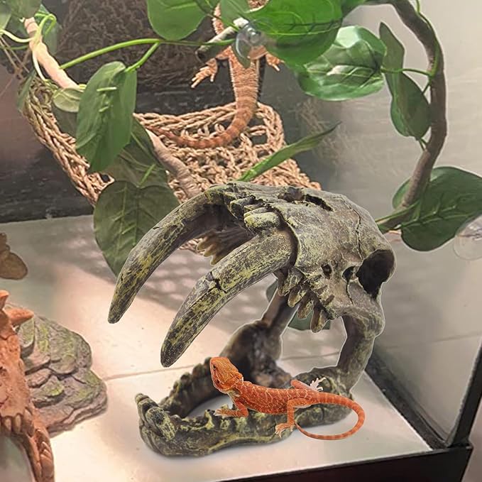 Resin Skull Habitat Hideout Cave Decor Reptile Hammock Lizard Lounger Bearded Dragon Tank Accessories Reptiles Hanging Vine Bendable Jungle Climbing Plant Terrarium Decoration(4PCS) MUYG