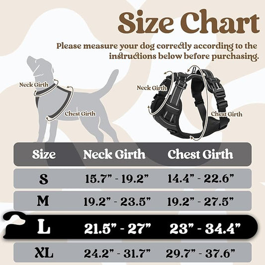rabbitgoo Dog Harness for Large, No Pull Pet Harness with 3 Buckles, Adjustable Soft Padded Pooch Vest with Instant Control Handle, Easy Walking Reflective Pet Vest for Large Dogs, Black, L rabbitgoo