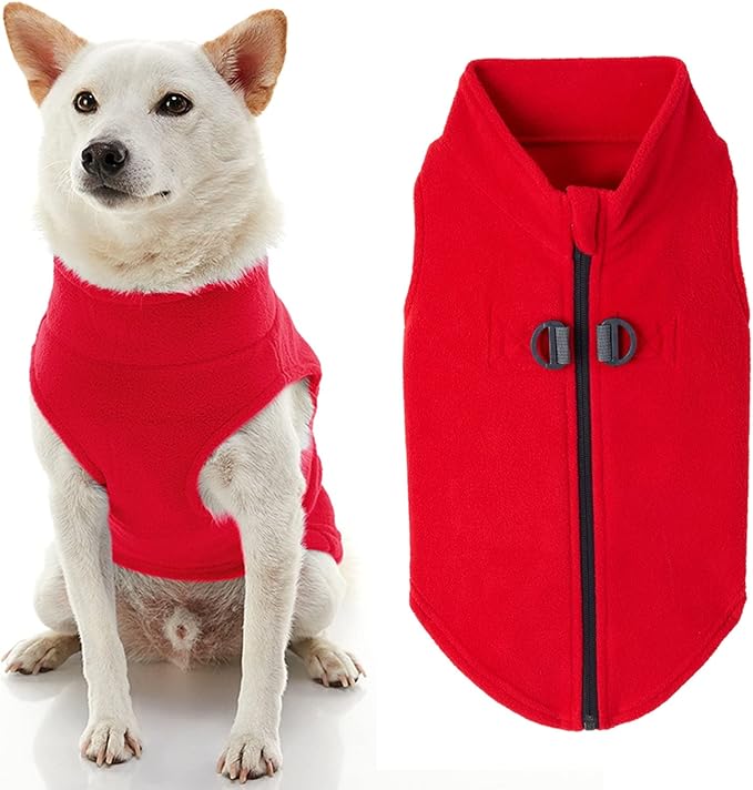 Gooby Zip Up Fleece Dog Sweater - Red, X-Small - Warm Pullover Fleece Step-in Dog Jacket with Dual D Ring Leash - Winter Small Dog Sweater - Dog Clothes for Small Dogs Boy and Medium Dogs - PAWPICO