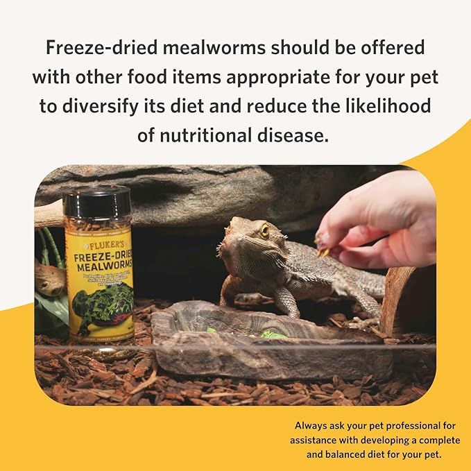 Fluker's Freeze Dried Insects, Nutrient, Packed Mealworms, Ideal for Lizards, Reptiles, Birds, Fish, Hedgehogs, 1.7 oz Flukers