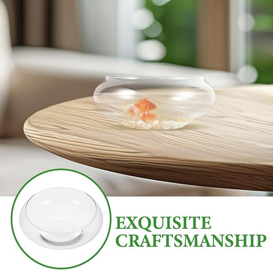 POPETPOP Clear Fish Bowl Glass Vase, Small Bubble Fish Bowl, Lotus Bowl Planter, Shallow Aquarium for Hydroponic Plants, Mini Betta Fish Tank for Home Office Decor POPETPOP