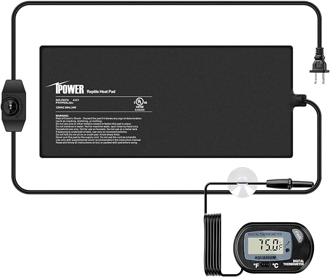 iPower 8 by 18-Inch Reptile Heat Mat with Temperature Adjustable Controller Knob, LCD Digital Aquarium Thermometer, Under Tank Warmer Terrarium Heat Pad for Reptiles and Amphibians iPower