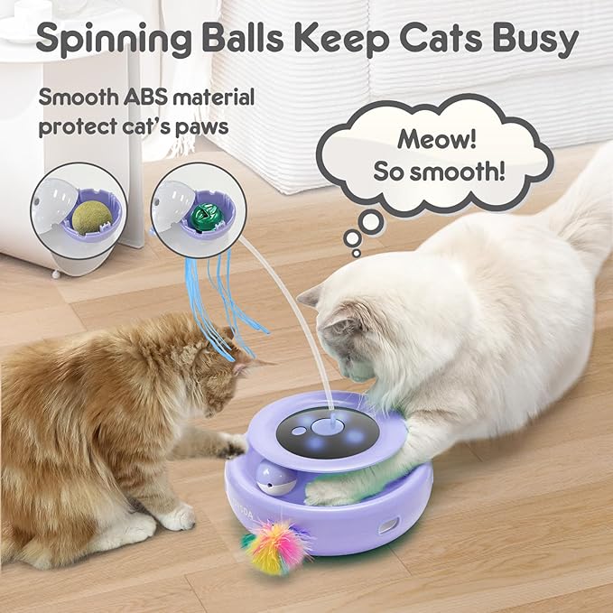 ORSDA Cat Toy, 3-in-1 Automatic Cat Toys for Indoor Cats, Electronic Whack a Mole, Fluttering Butterfly,Track Balls Kitten Toy, Rechargeable Power Interactive Feather Toys for All Breeds - PAWPICO