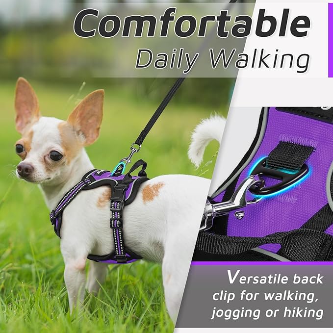 Eagloo Small Dog Harness No Pull, Service Vest with Reflective Strips and Control Handle, Adjustable and Comfortable for Easy Walking, No Choke Pet Harness with 2 Metal Rings, Purple, XS GoExplorewithEagloo