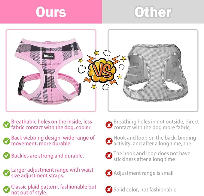 SCENEREAL Puppy Dog Harness with Leash Set for Small Medium Sized Dogs, Soft Mesh Step in Pet Harnesses and Leash, No Chock Plaid Adjustible No Pull Vest for Dogs Cats, Chihuahua,Bulldog (Pink M) SCENEREAL