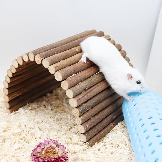 Hermit Crab Climbing Toys, Wooden Hermit Crab Hideout, Reptile Tank Habitat Decor, Bendable Ladder Bridge Tunnel Toys for Lizard Chameleon Hamster Rats Chinchilla Guinea Pig Rabbit Bearded Dragon Dnoifne