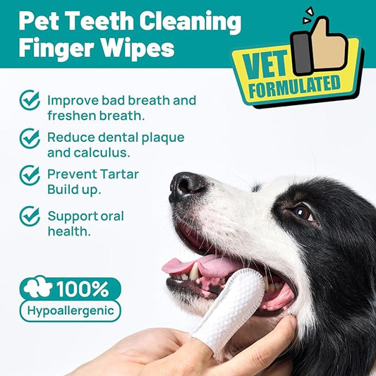 Dog Dental Care Wipes - Cat & Dog Teeth Cleaning Finger Wipes - Dog Tooth Brushing Kit Dental Wipes - Reduces Plaque & Freshens Breath, Beef Flavor (50 Pcs) SmileDenX