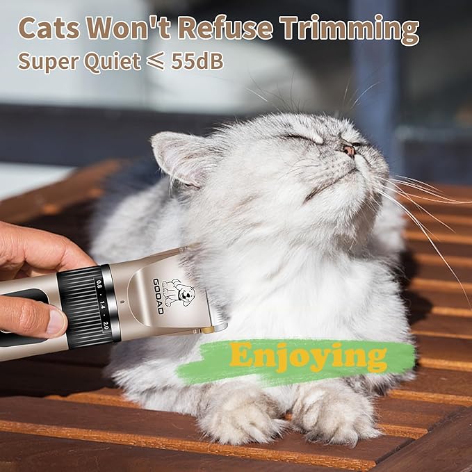 Cat Clippers for Matted Hair, Cat Grooming Kit, Cordless Cat Shaver for Long Hair, Low Noise Paw Trimmer, Cat Hair Trimmer for Grooming,Quiet Pet Hair Clippers Tools for Cats Dogs (Gold) - PAWPICO